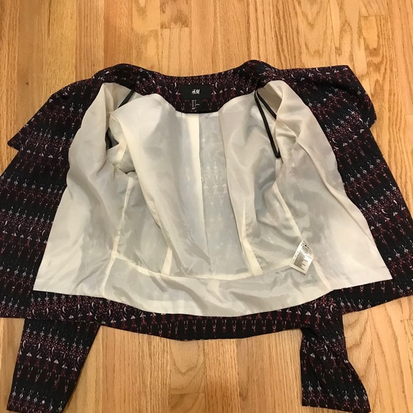 H&M Open Front Print Blazer Jacket Zip Pockets - Picture 13 of 15